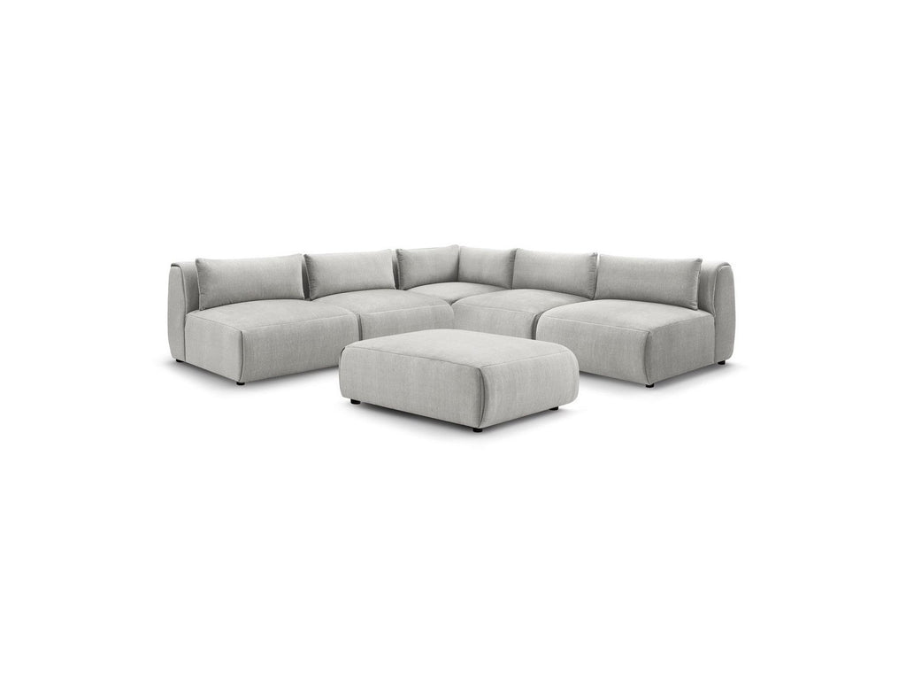 Canapé D'Angle Fixe Modulable Jeanne Tissu Velours Avec 4 Chauffeuses, 1 Angle Et 1 Pouf