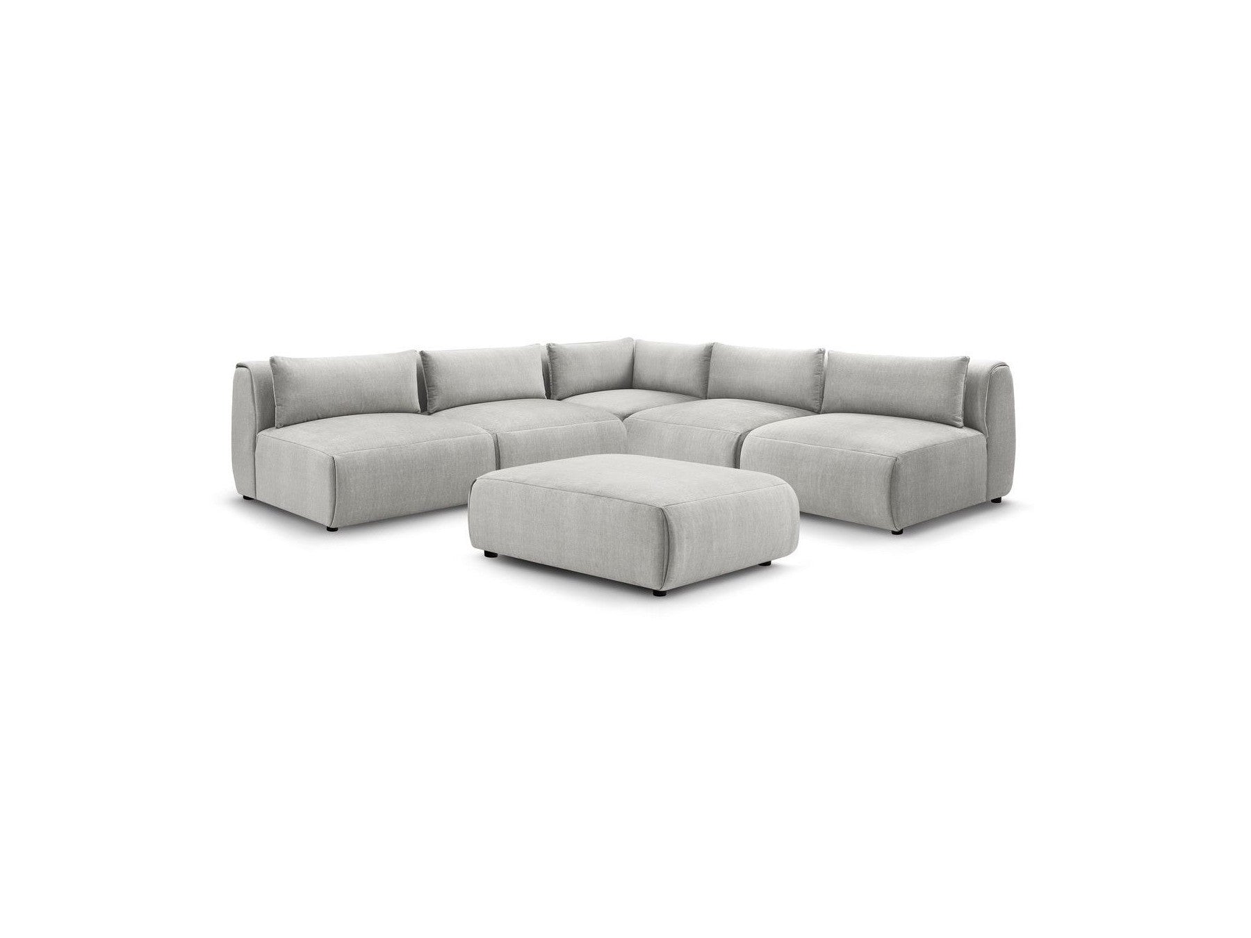 Canapé D'Angle Fixe Modulable Jeanne Tissu Velours Avec 4 Chauffeuses, 1 Angle Et 1 Pouf