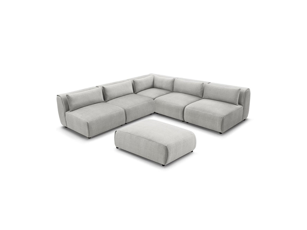 Canapé D'Angle Fixe Modulable Jeanne Tissu Velours Avec 4 Chauffeuses, 1 Angle Et 1 Pouf