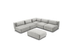 Canapé D'Angle Fixe Modulable Jeanne Tissu Velours Avec 4 Chauffeuses, 1 Angle Et 1 Pouf
