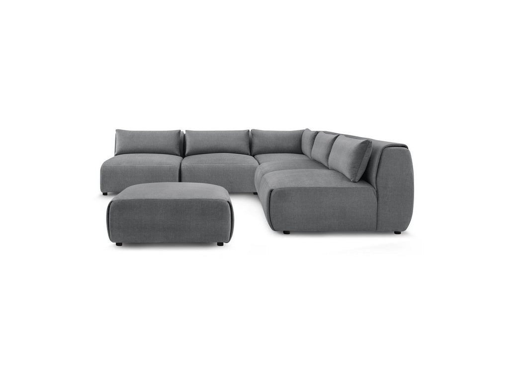 Canapé D'Angle Fixe Modulable Jeanne Tissu Velours Avec 4 Chauffeuses, 1 Angle Et 1 Pouf
