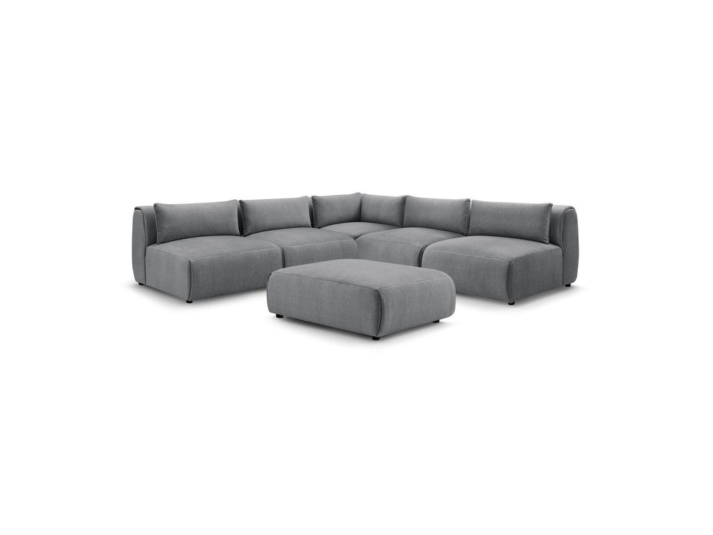 Canapé D'Angle Fixe Modulable Jeanne Tissu Velours Avec 4 Chauffeuses, 1 Angle Et 1 Pouf