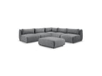 Canapé D'Angle Fixe Modulable Jeanne Tissu Velours Avec 4 Chauffeuses, 1 Angle Et 1 Pouf
