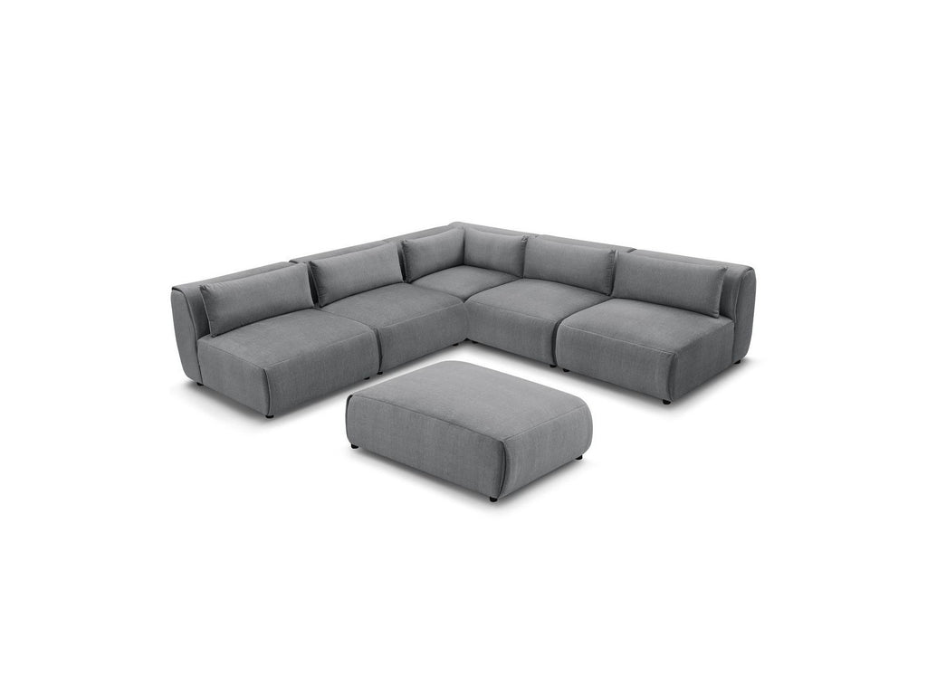 Canapé D'Angle Fixe Modulable Jeanne Tissu Velours Avec 4 Chauffeuses, 1 Angle Et 1 Pouf