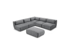 Canapé D'Angle Fixe Modulable Jeanne Tissu Velours Avec 4 Chauffeuses, 1 Angle Et 1 Pouf