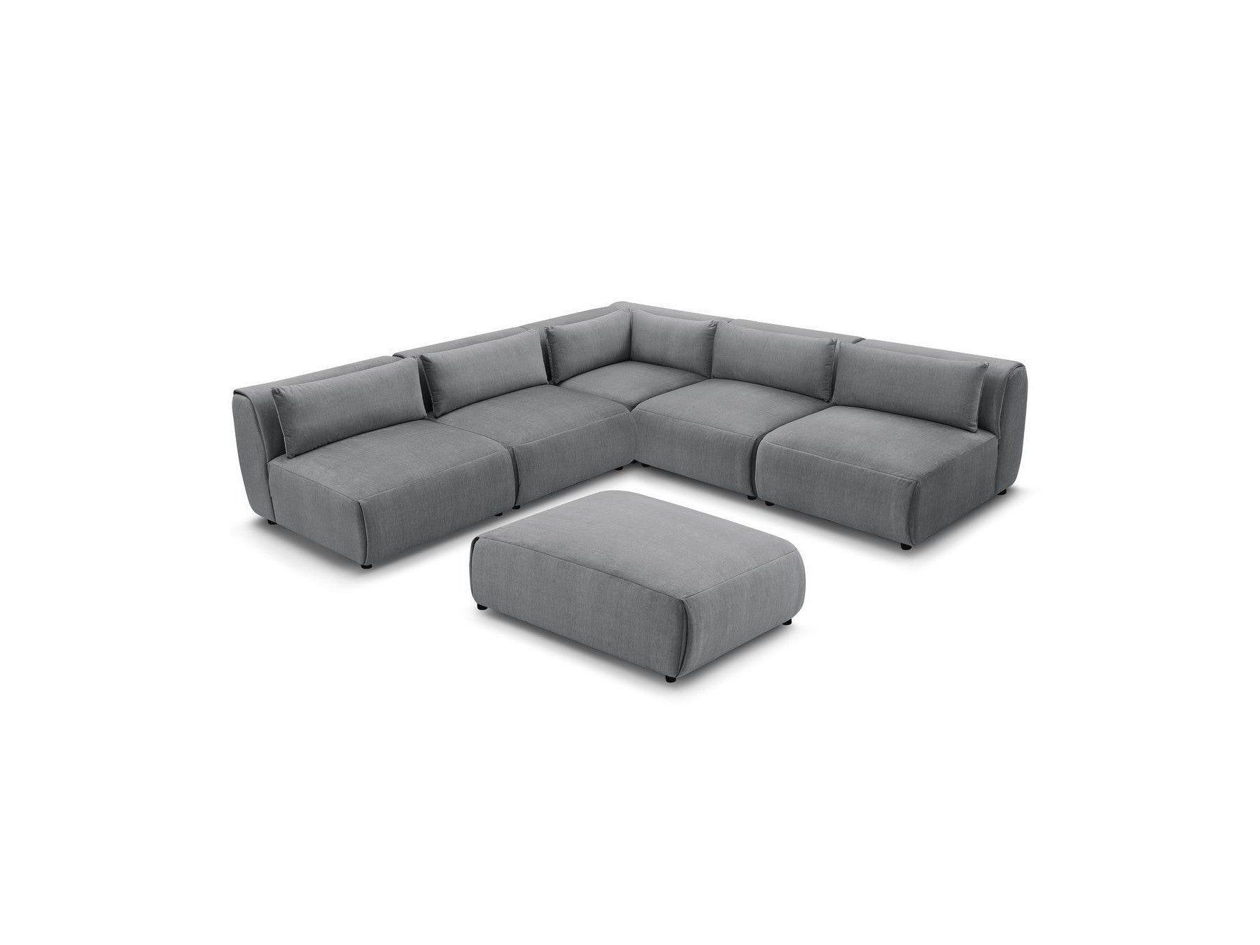 Canapé D'Angle Fixe Modulable Jeanne Tissu Velours Avec 4 Chauffeuses, 1 Angle Et 1 Pouf