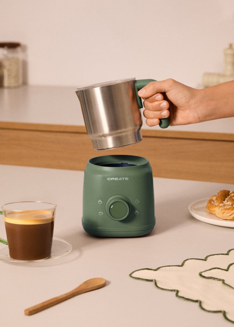 Milk Frother Retro - Mousseur À Lait & Chauffe-Lait Avec Carafe Amovible - Vert Sauge