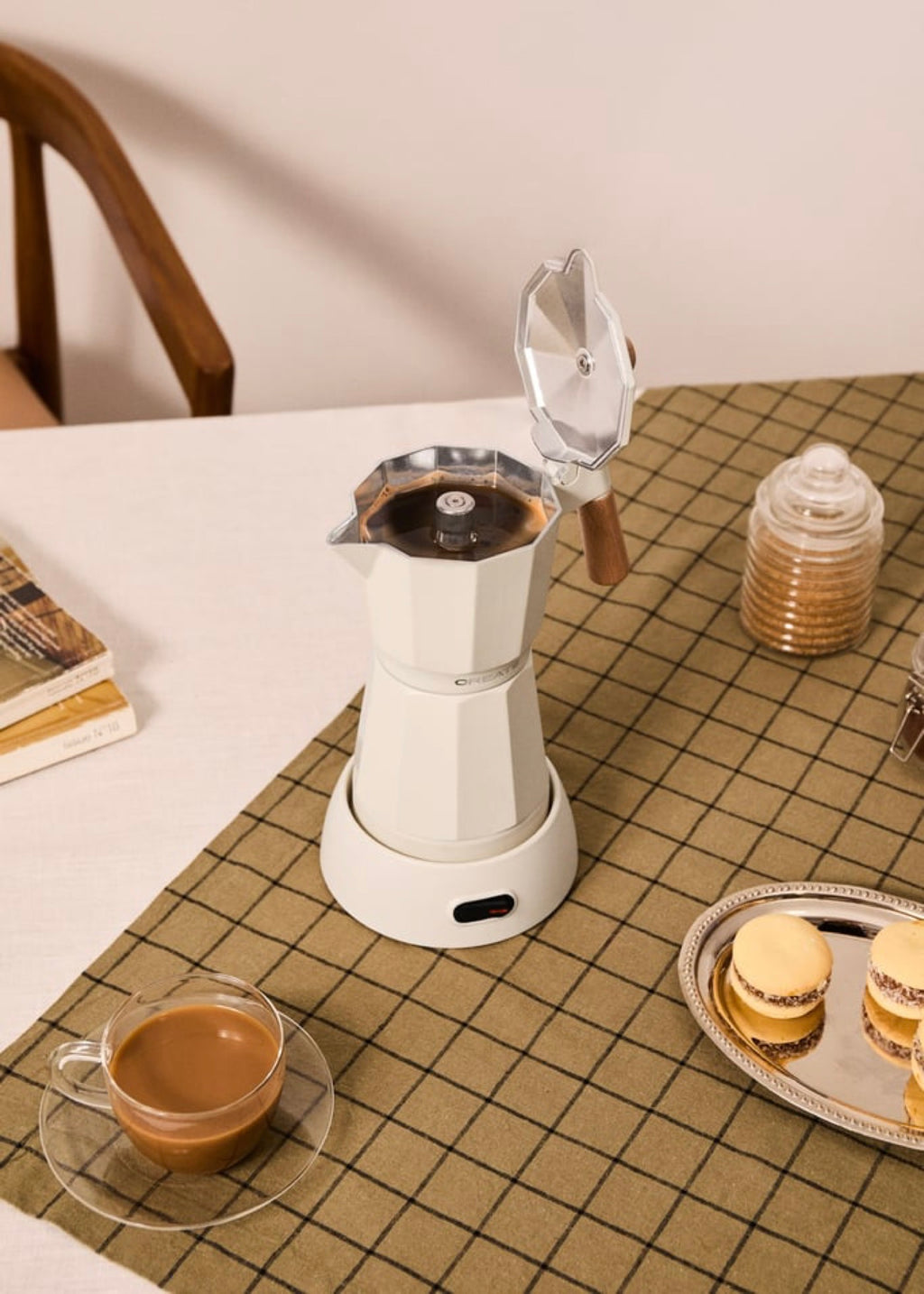 Thera Moka Electric - Cafetera Italiana Eléctrica Con Función De Mantener Caliente - Blanco Roto