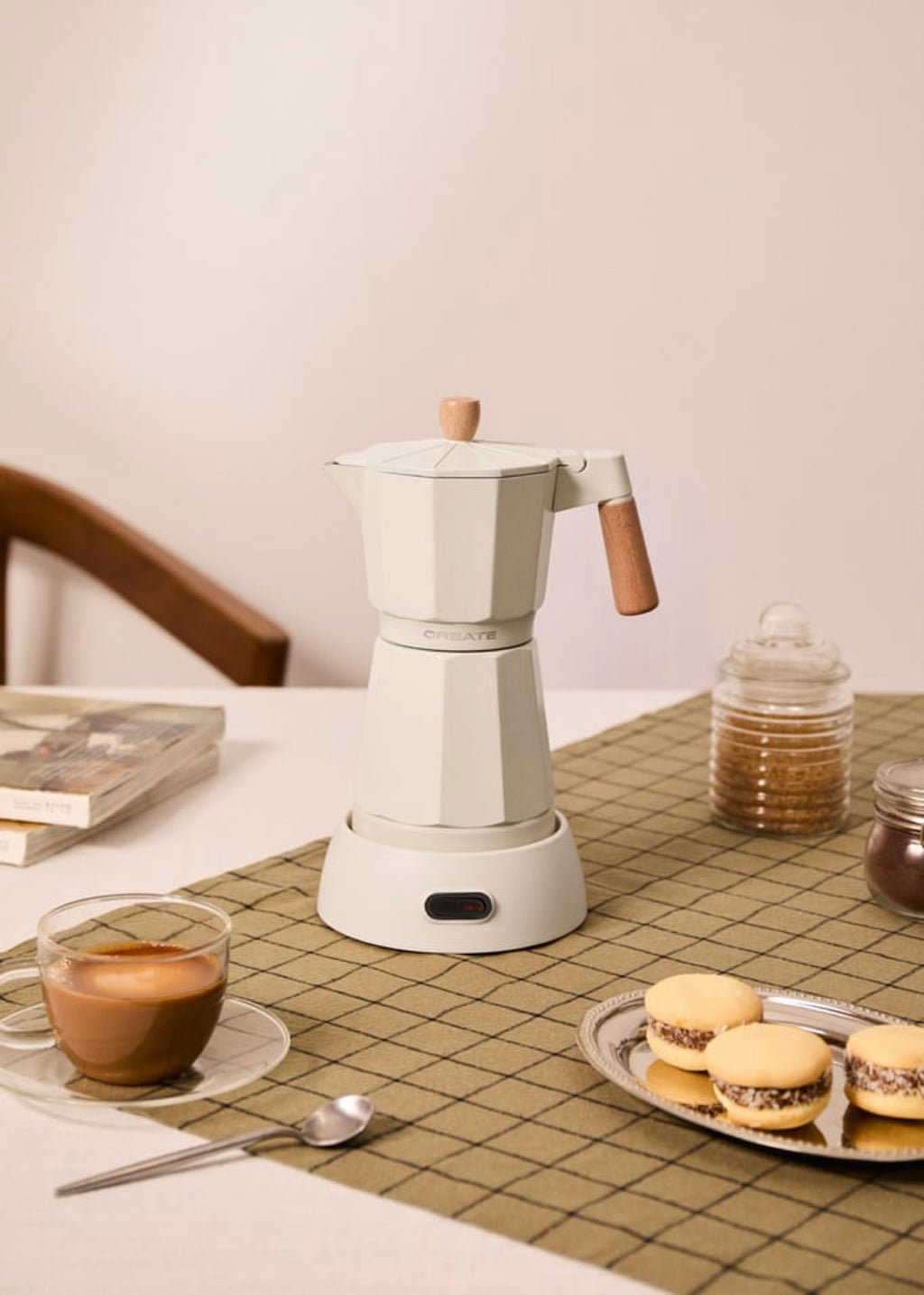 Thera Moka Electric - Cafetera Italiana Eléctrica Con Función De Mantener Caliente - Blanco Roto