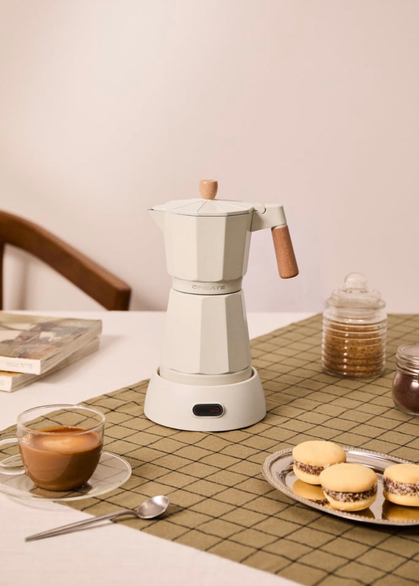 Thera Moka Electric - Cafetera Italiana Eléctrica Con Función De Mantener Caliente - Blanco Roto