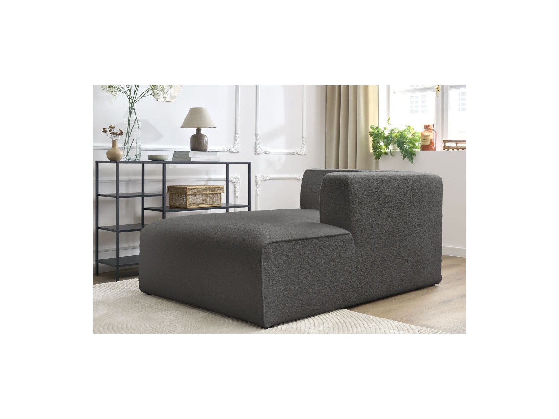 Méridienne Pour Canapé Modulable Megeve - Tissu Bouclette - Angle Droit