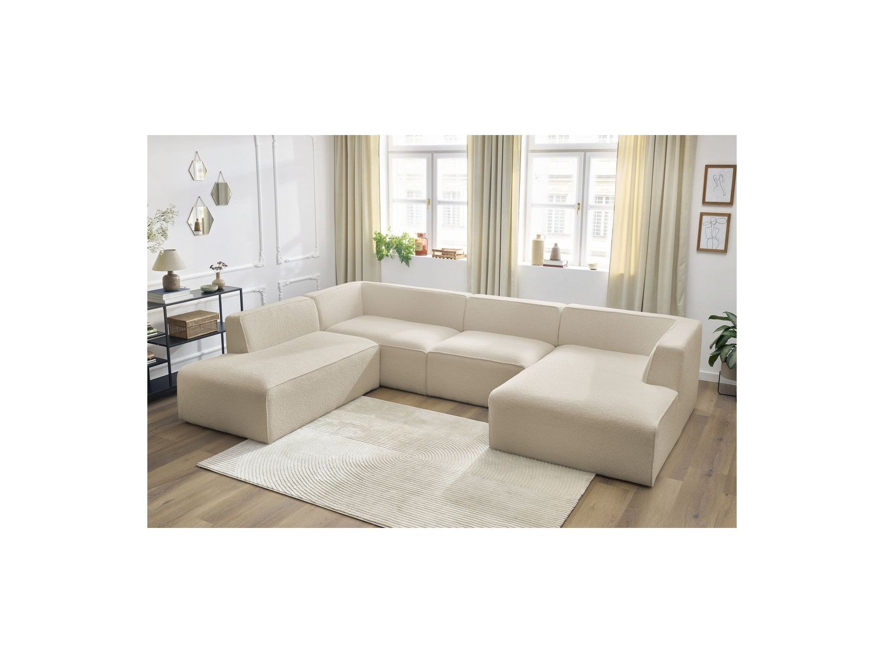 Fixed Panoramic Sofa - Megeve - Bouclé Fabric - Right-Hand Corner