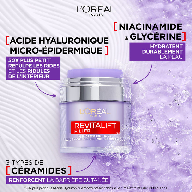 Revitalift Filler Gel-Crème Repulpant Acide Hyaluronique, Céramides, Niacinamide & Glycérine