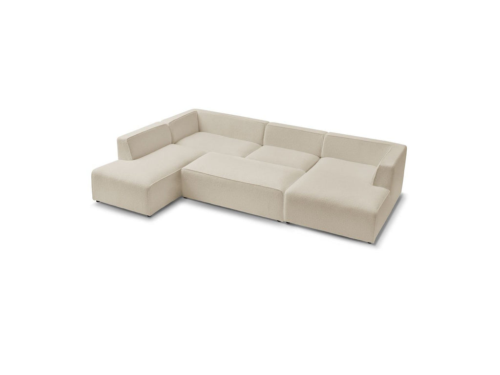 Fixed Panoramic Sofa - Megeve - With Pouffe - Bouclé Fabric - Right-Hand Corner