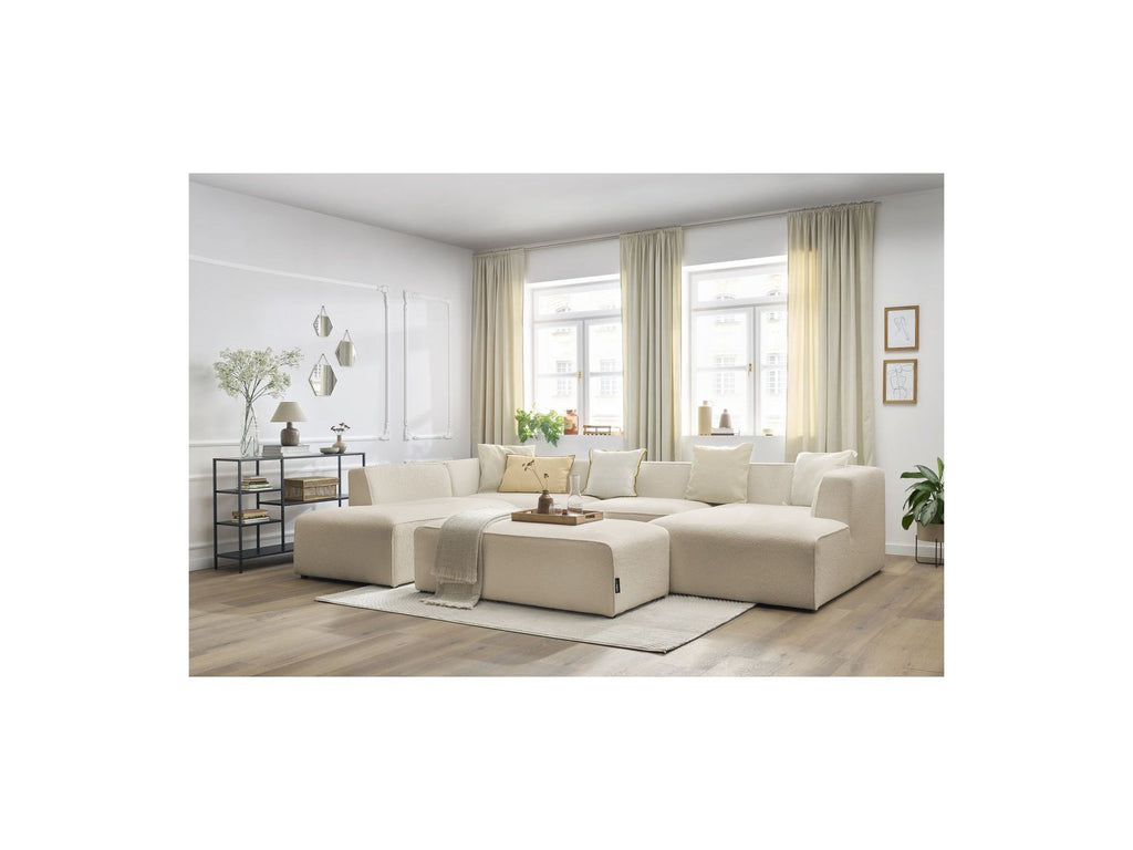 Fixed Panoramic Sofa - Megeve - With Pouffe - Bouclé Fabric - Right-Hand Corner
