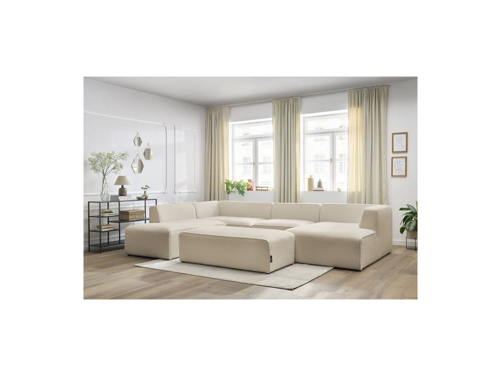 Fixed Panoramic Sofa - Megeve - With Pouffe - Bouclé Fabric - Right-Hand Corner