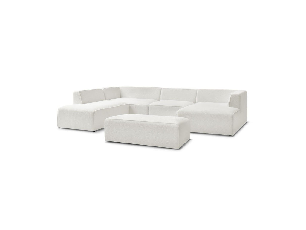 Fixed Panoramic Sofa - Megeve - With Pouffe - Bouclé Fabric - Right-Hand Corner