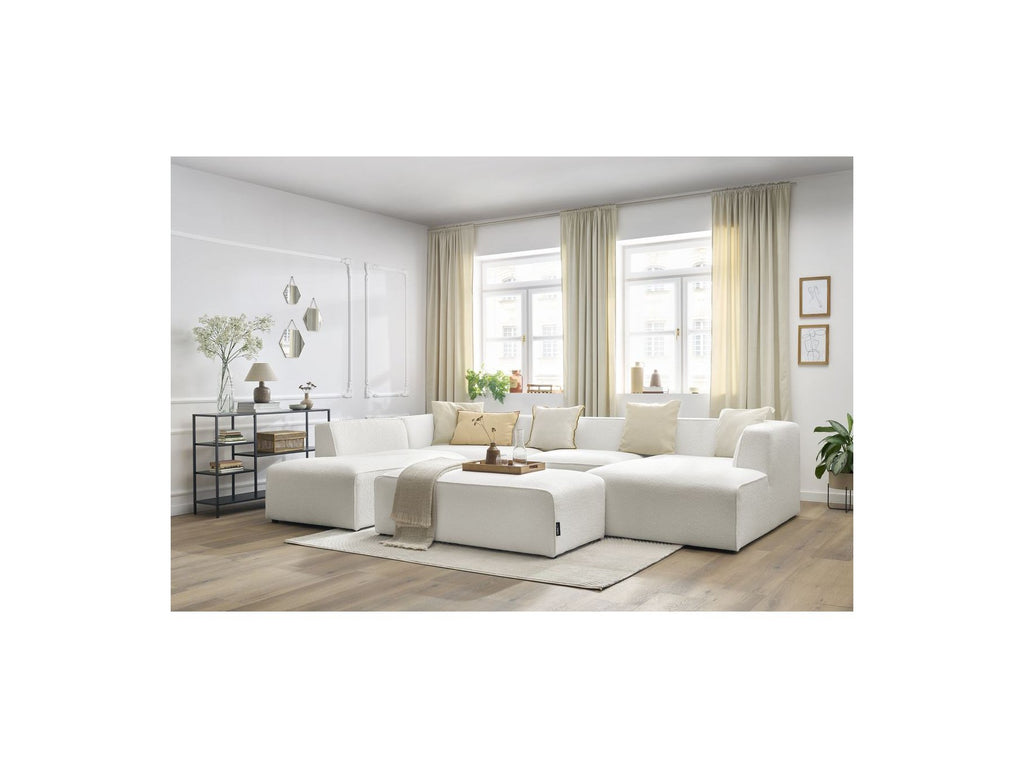 Fixed Panoramic Sofa - Megeve - With Pouffe - Bouclé Fabric - Right-Hand Corner
