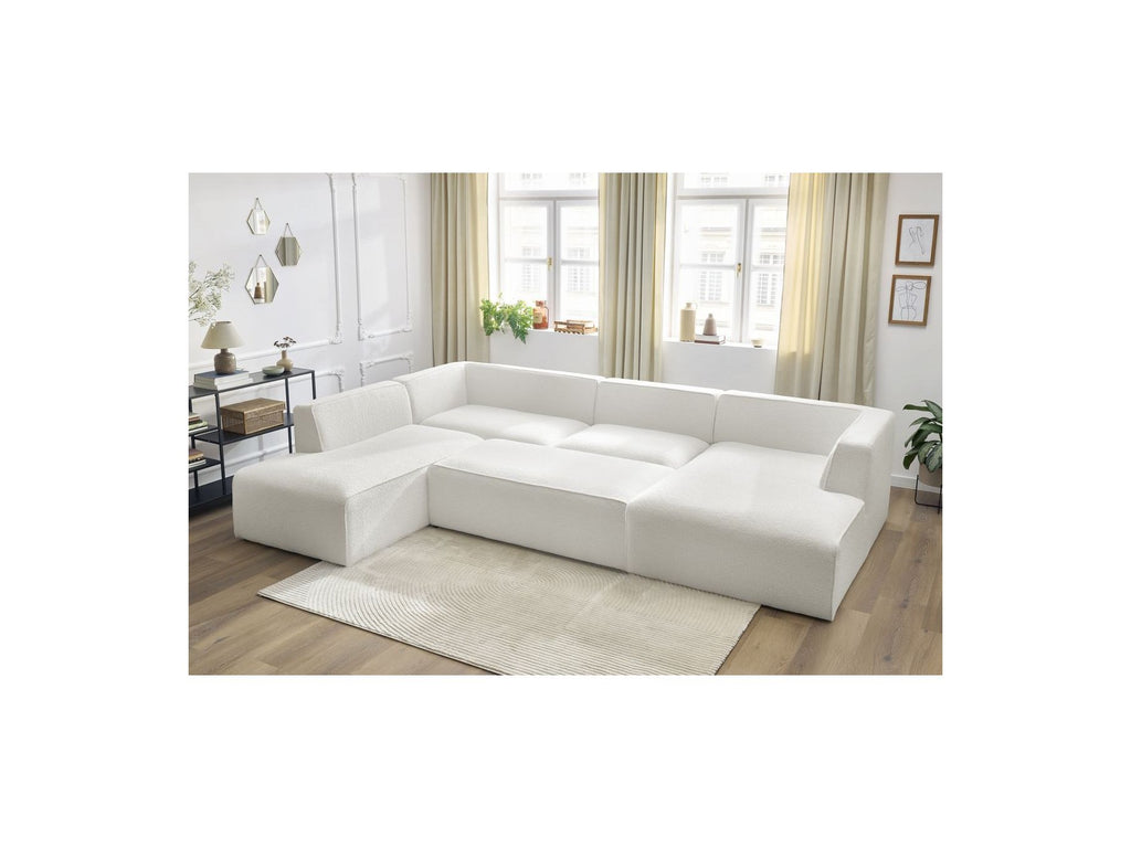 Fixed Panoramic Sofa - Megeve - With Pouffe - Bouclé Fabric - Right-Hand Corner