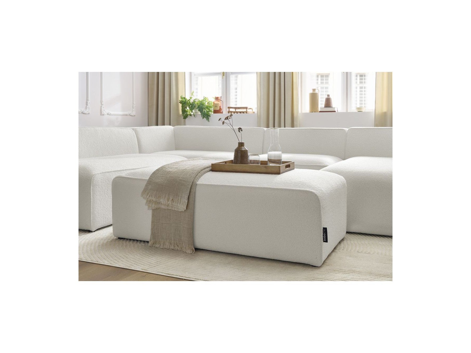 Fixed Panoramic Sofa - Megeve - With Pouffe - Bouclé Fabric - Right-Hand Corner