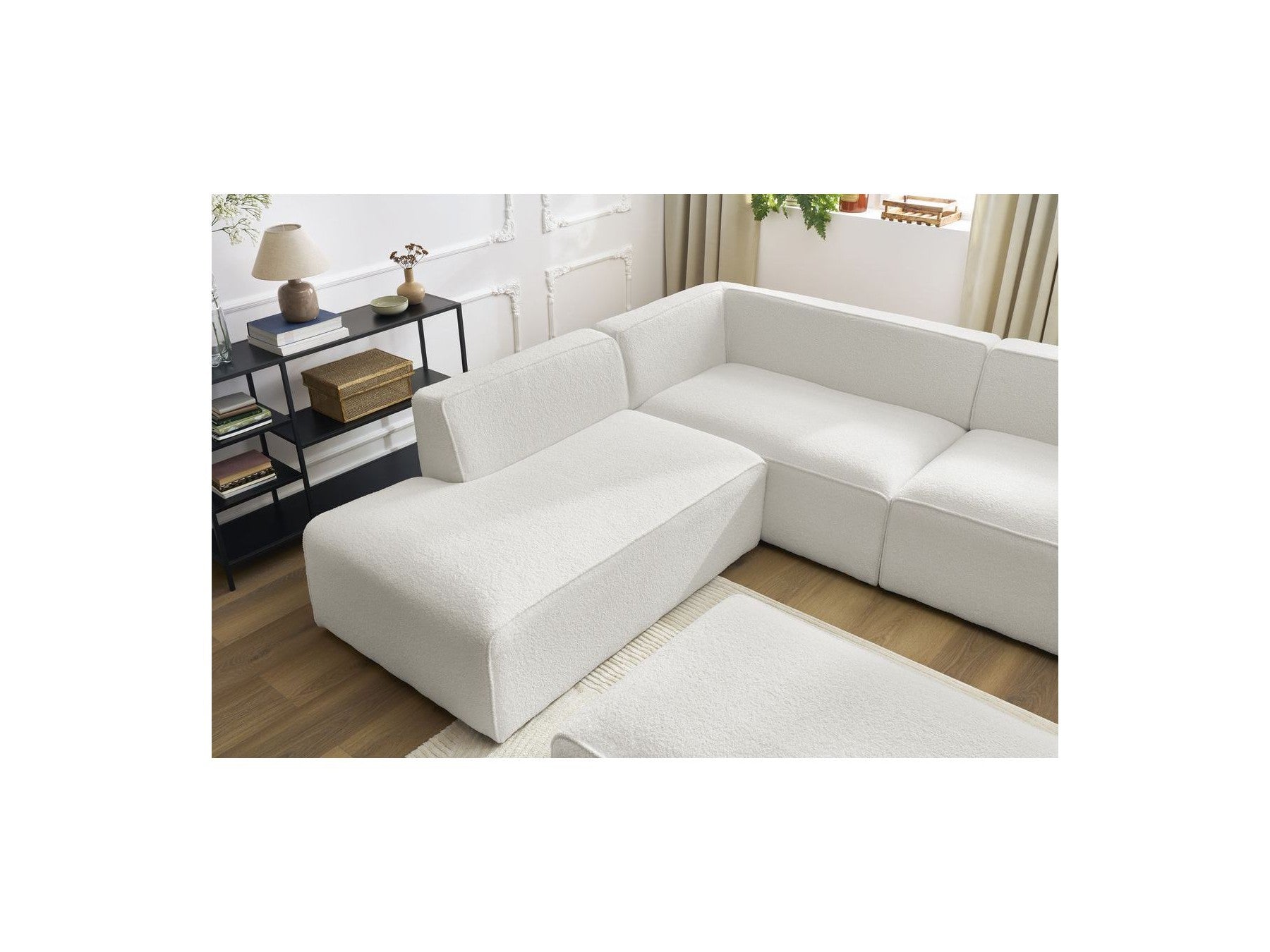 Fixed Panoramic Sofa - Megeve - With Pouffe - Bouclé Fabric - Right-Hand Corner