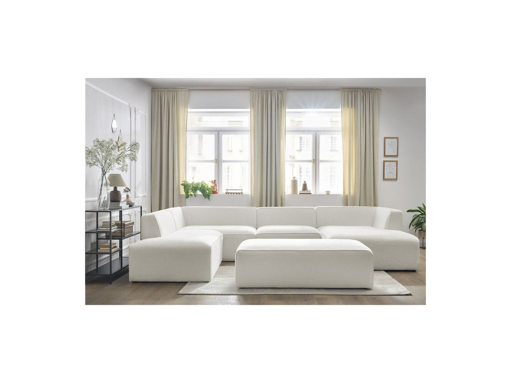 Fixed Panoramic Sofa - Megeve - With Pouffe - Bouclé Fabric - Right-Hand Corner