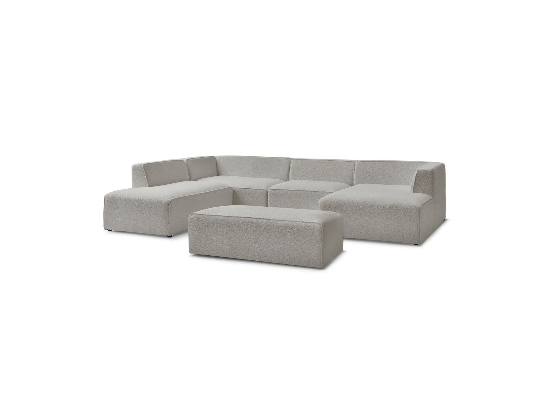 Fixed Panoramic Sofa - Megeve - With Pouffe - Bouclé Fabric - Right-Hand Corner