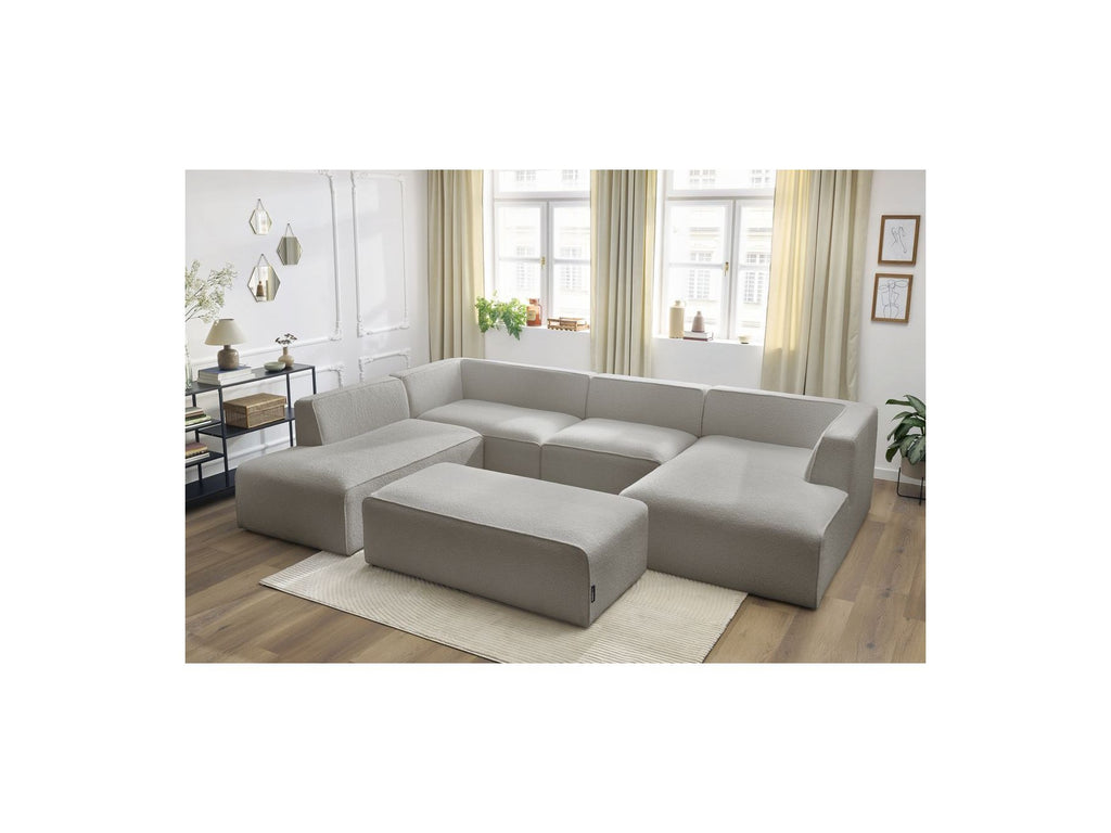 Fixed Panoramic Sofa - Megeve - With Pouffe - Bouclé Fabric - Right-Hand Corner
