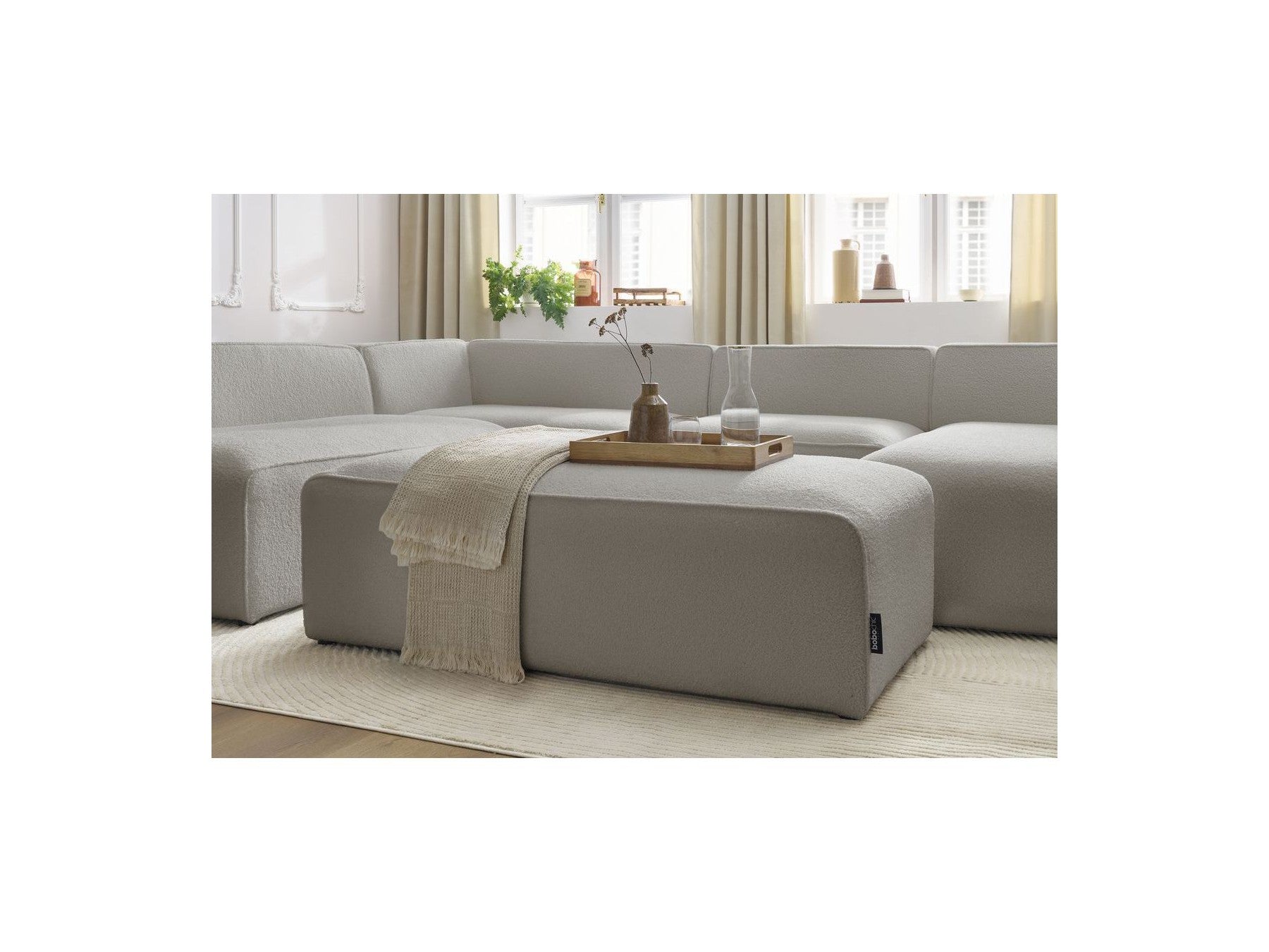 Fixed Panoramic Sofa - Megeve - With Pouffe - Bouclé Fabric - Right-Hand Corner
