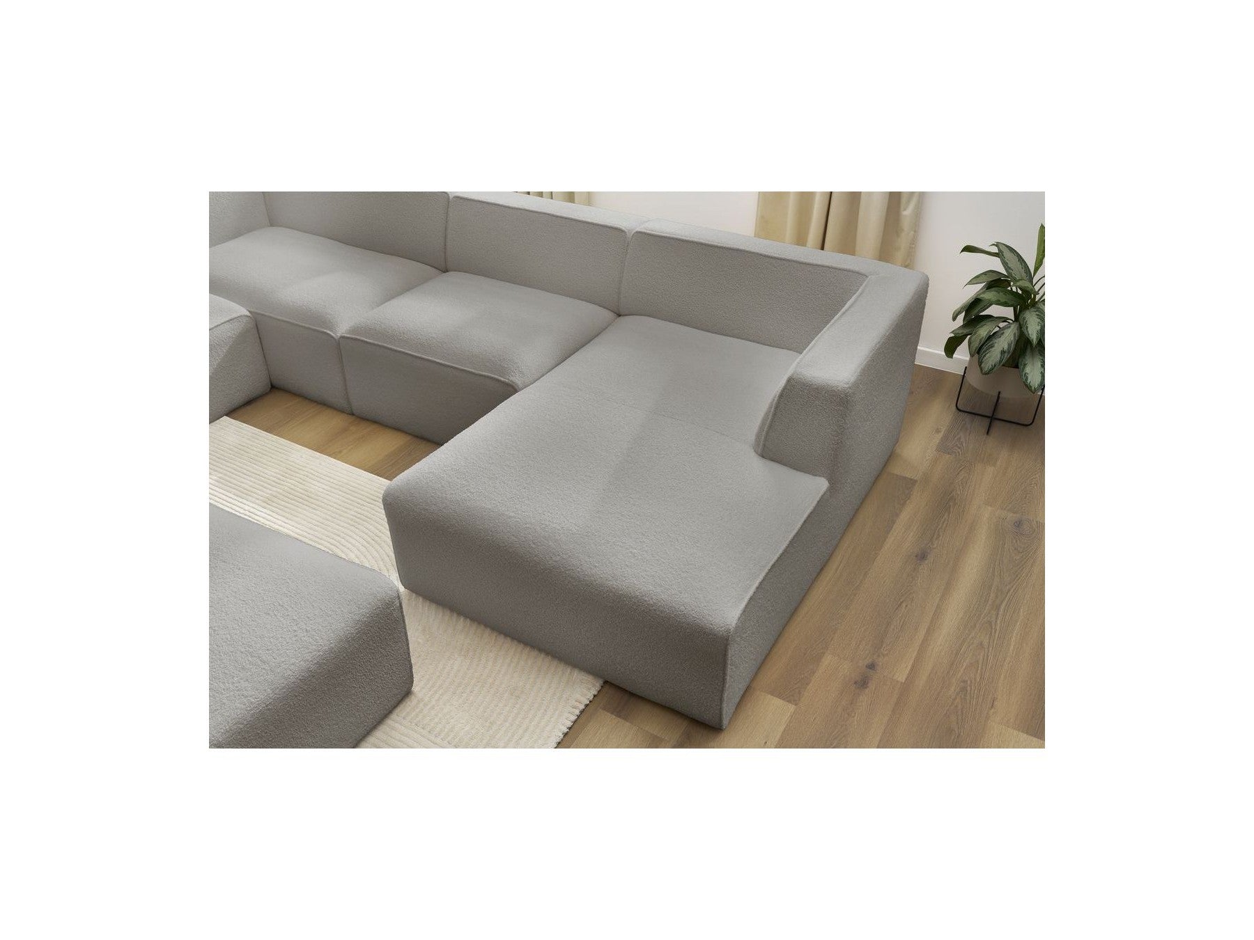 Fixed Panoramic Sofa - Megeve - With Pouffe - Bouclé Fabric - Right-Hand Corner