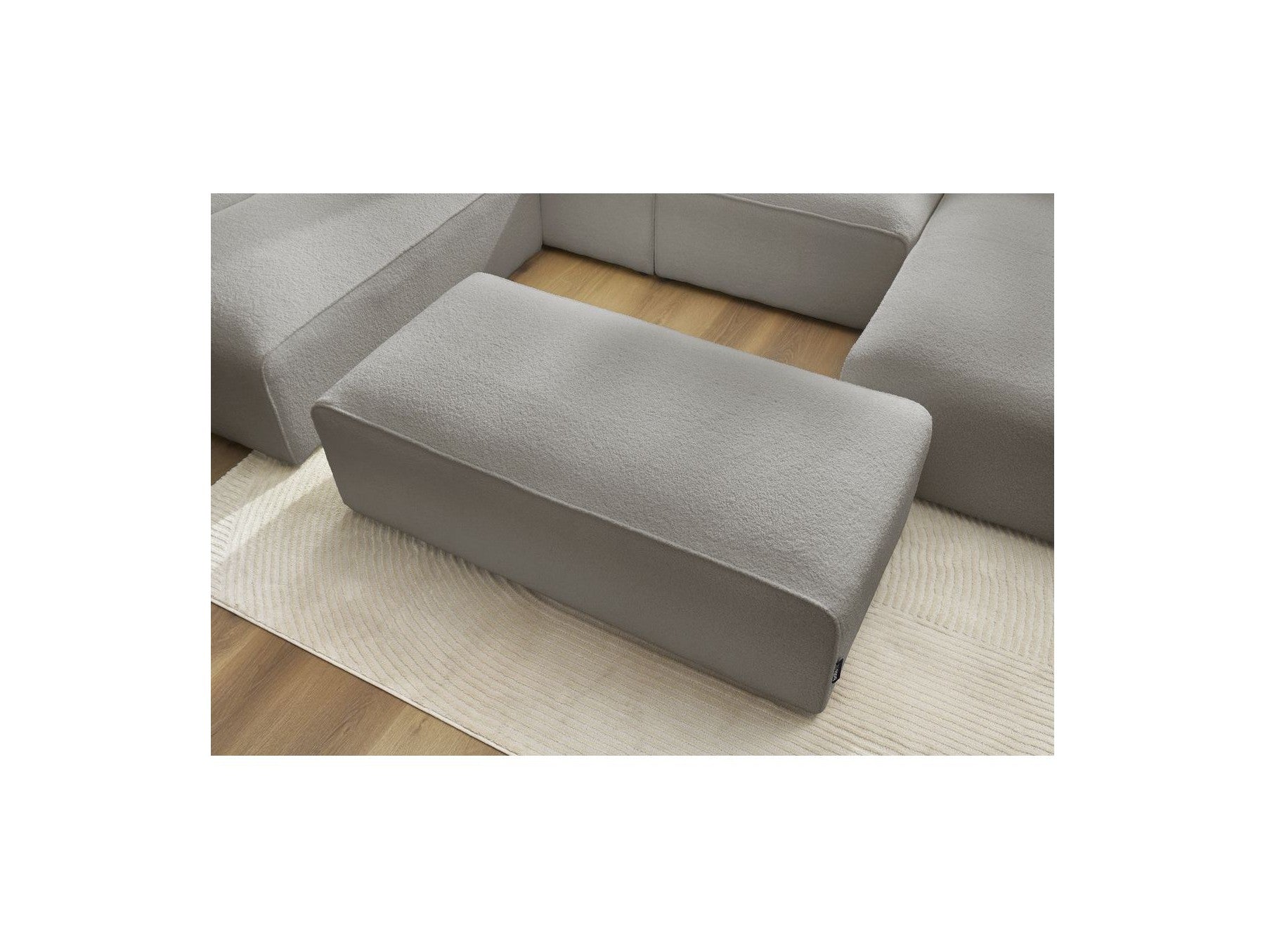 Fixed Panoramic Sofa - Megeve - With Pouffe - Bouclé Fabric - Right-Hand Corner