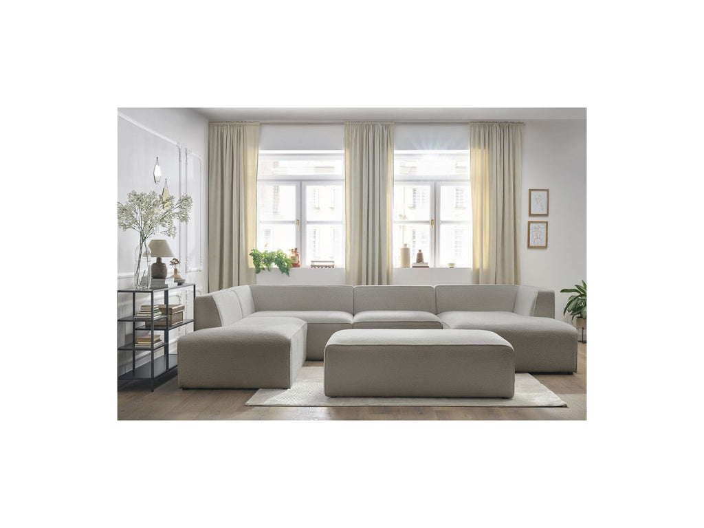 Fixed Panoramic Sofa - Megeve - With Pouffe - Bouclé Fabric - Right-Hand Corner