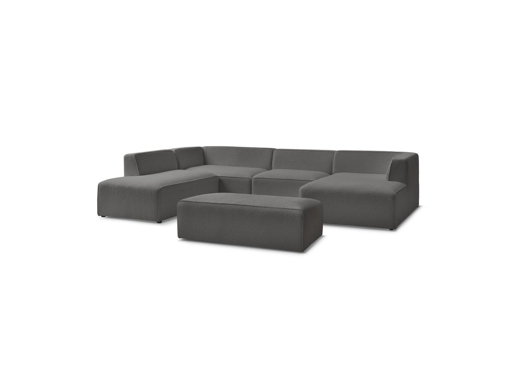 Fixed Panoramic Sofa - Megeve - With Pouffe - Bouclé Fabric - Right-Hand Corner