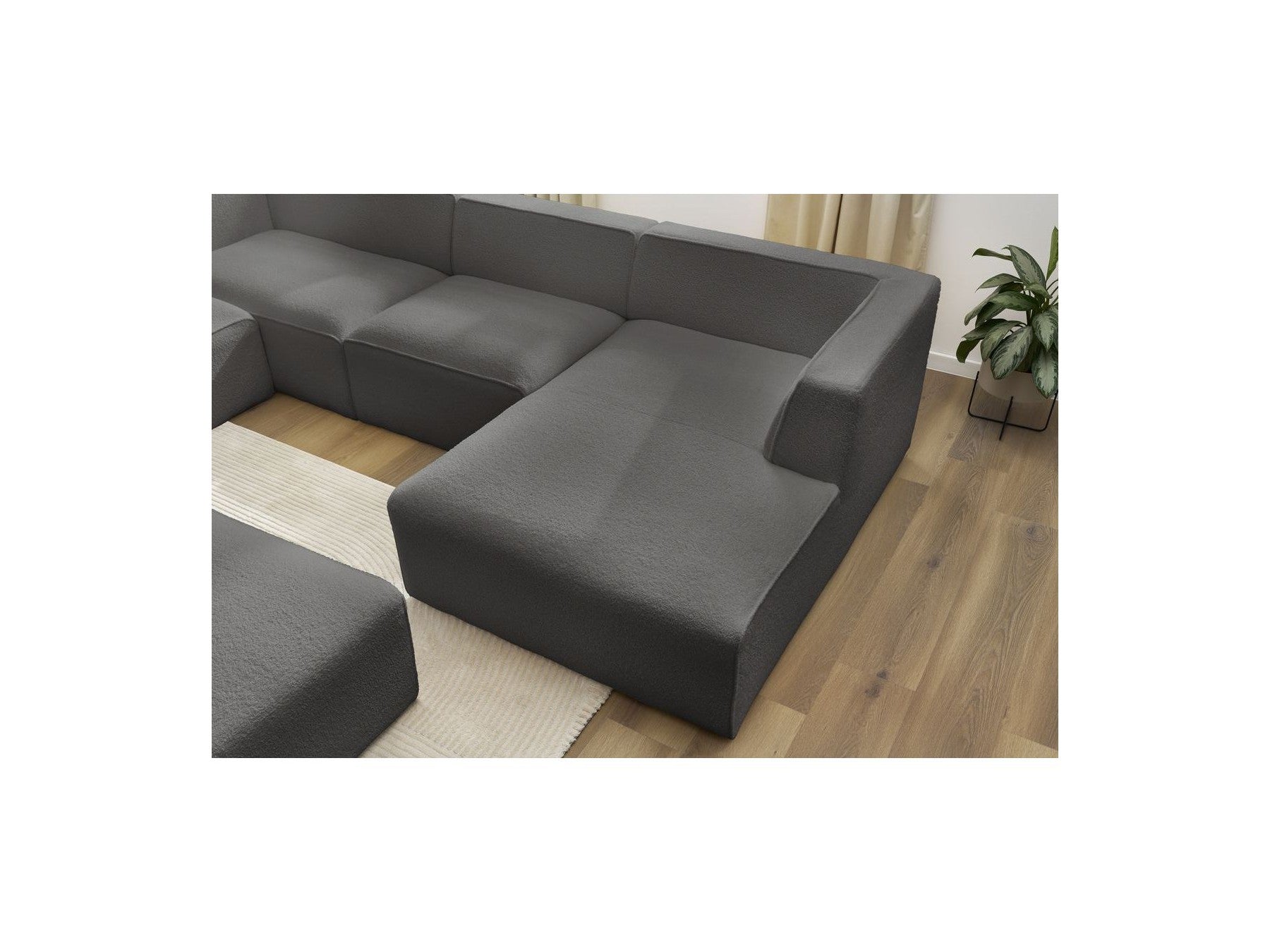 Fixed Panoramic Sofa - Megeve - With Pouffe - Bouclé Fabric - Right-Hand Corner