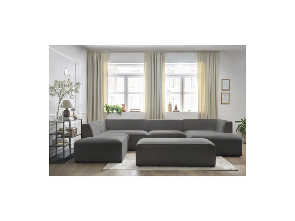 Fixed Panoramic Sofa - Megeve - With Pouffe - Bouclé Fabric - Right-Hand Corner