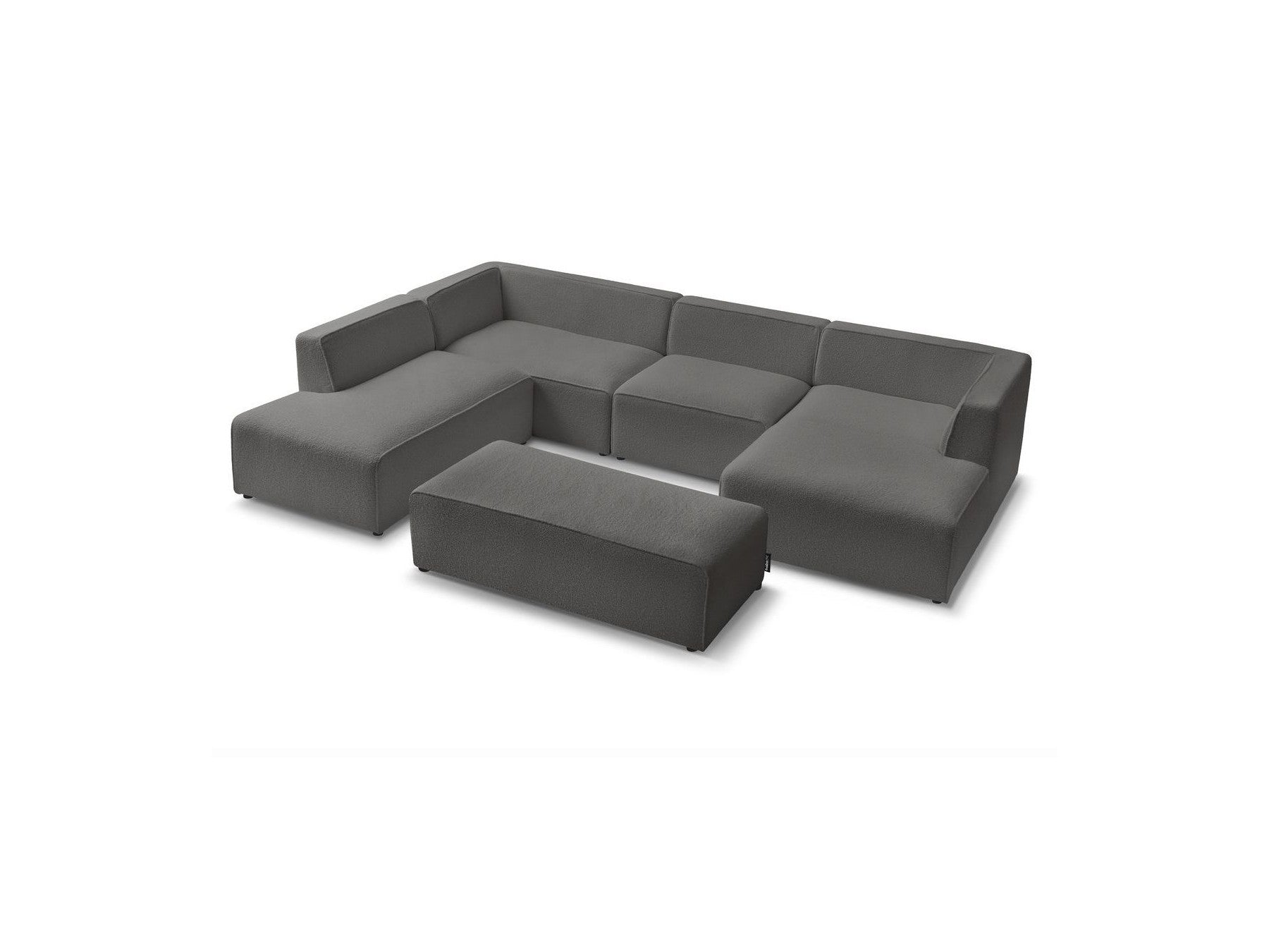 Fixed Panoramic Sofa - Megeve - With Pouffe - Bouclé Fabric - Right-Hand Corner