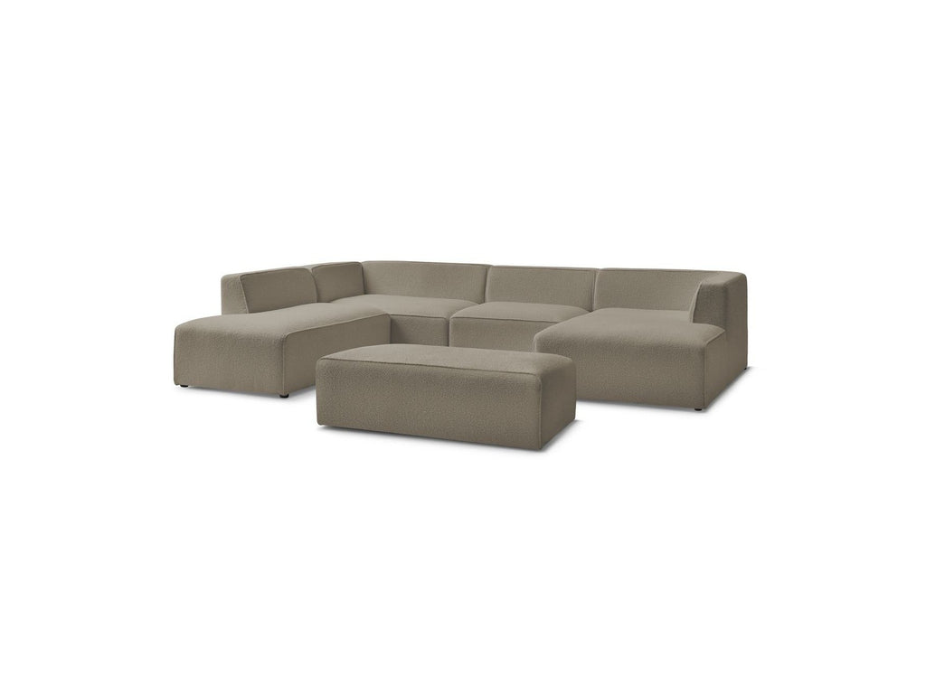 Fixed Panoramic Sofa - Megeve - With Pouffe - Bouclé Fabric - Right-Hand Corner