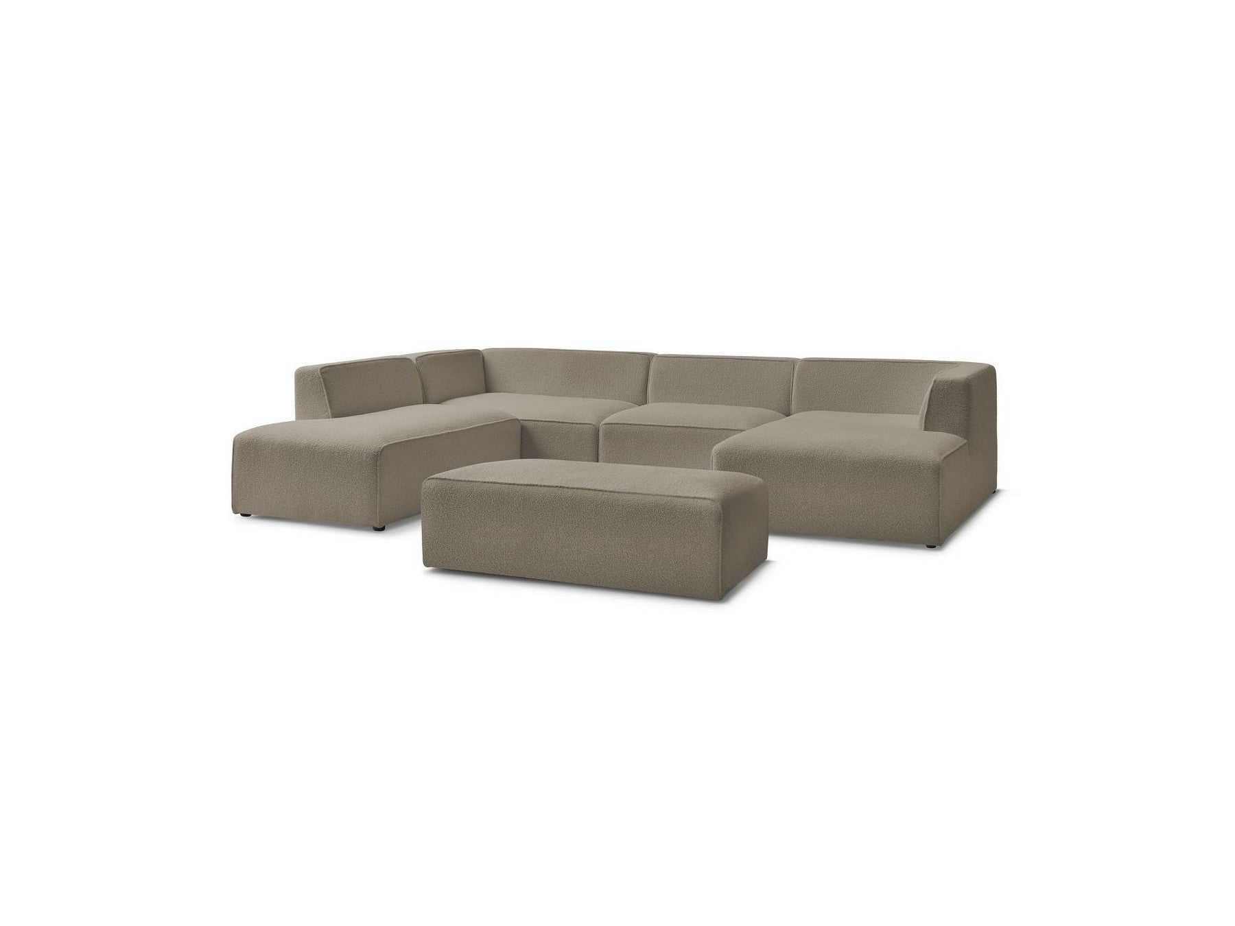 Fixed Panoramic Sofa - Megeve - With Pouffe - Bouclé Fabric - Right-Hand Corner