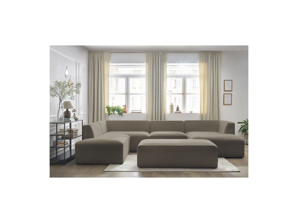 Fixed Panoramic Sofa - Megeve - With Pouffe - Bouclé Fabric - Right-Hand Corner