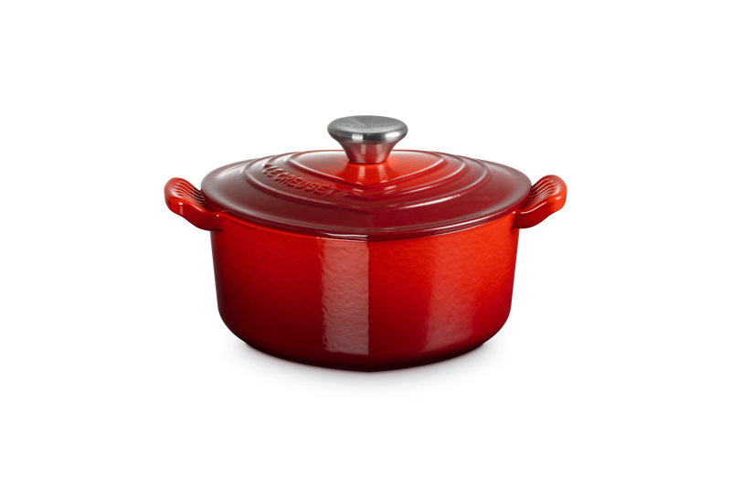 Cocotte Cœur Tradition - 20Cm - Cerise - Bouton Inox