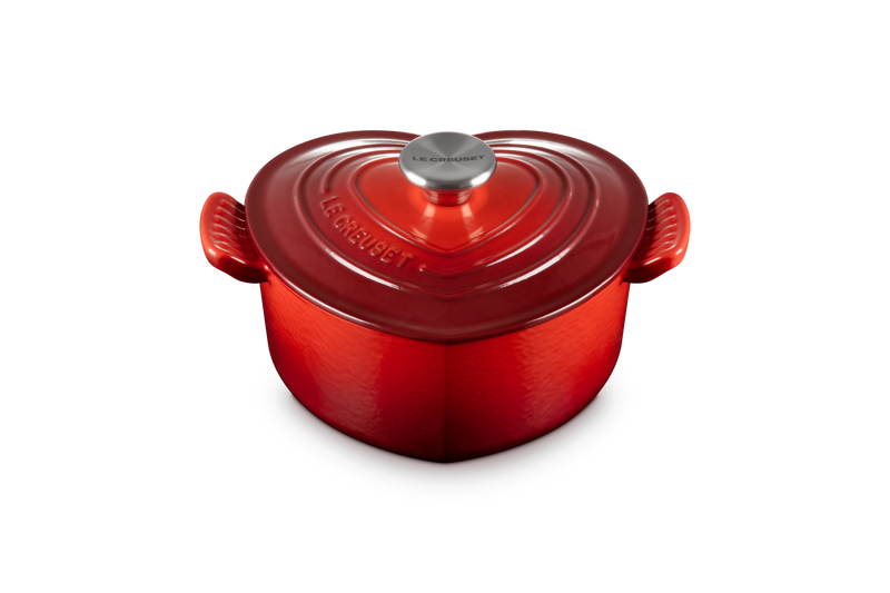 Cocotte Cœur Tradition - 20Cm - Cerise - Bouton Inox