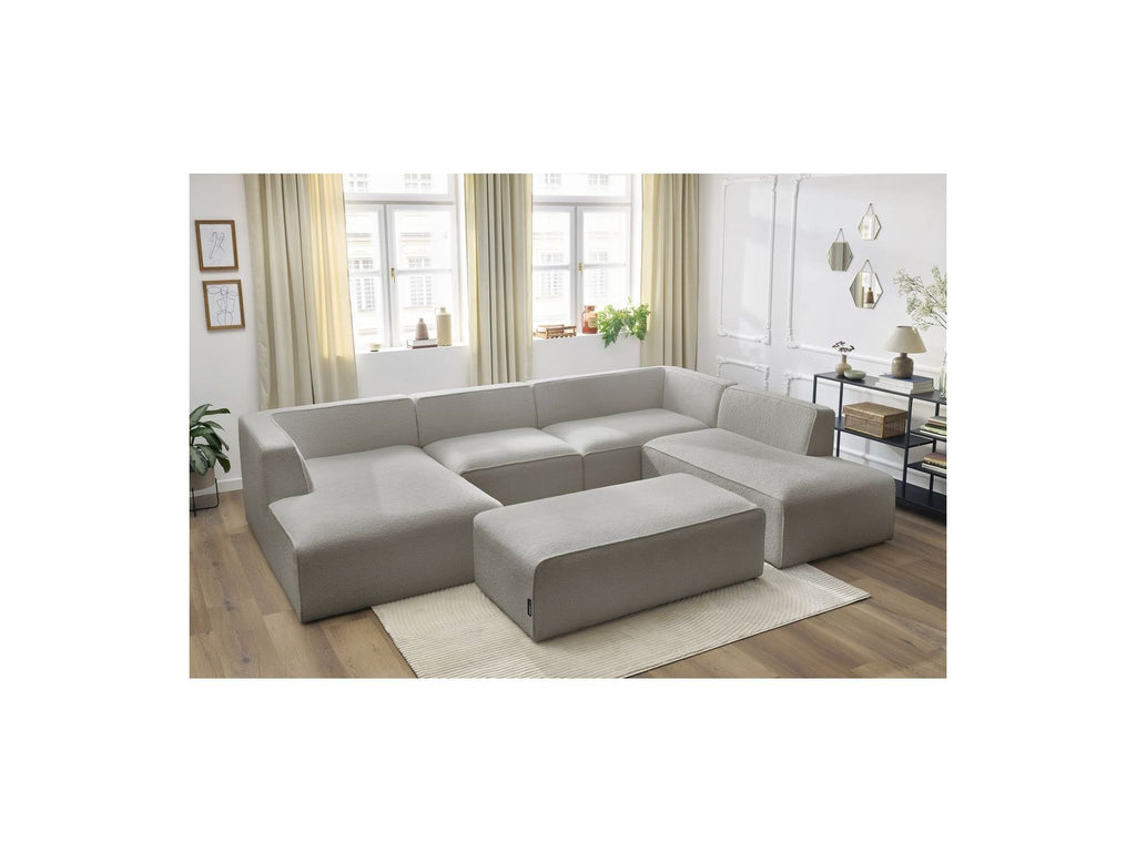 Canapé Panoramique Fixe - Megeve - Avec Pouf - Tissu Bouclette - Angle Gauche