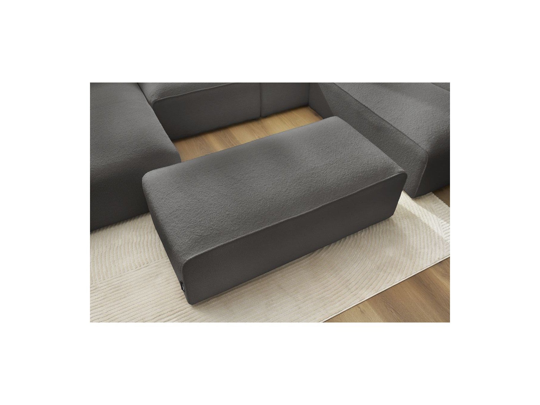 Canapé Panoramique Fixe - Megeve - Avec Pouf - Tissu Bouclette - Angle Gauche