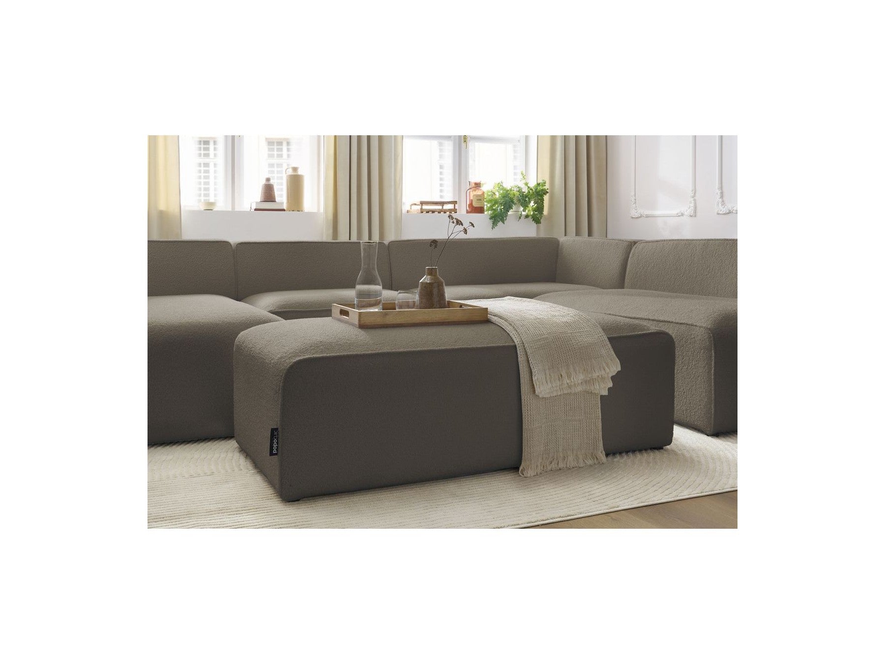 Canapé Panoramique Fixe - Megeve - Avec Pouf - Tissu Bouclette - Angle Gauche