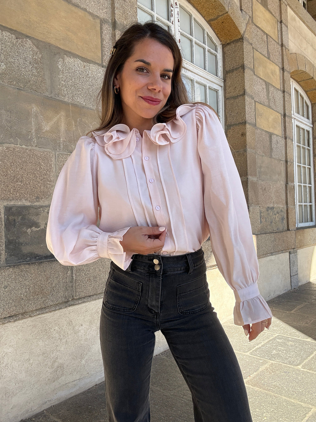 Blusa marrón rosa suave