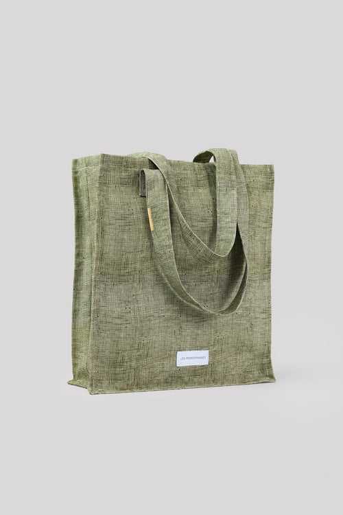 Sac Zippé - En Toile De Coton Bio - Quadrillé Vert Câpre