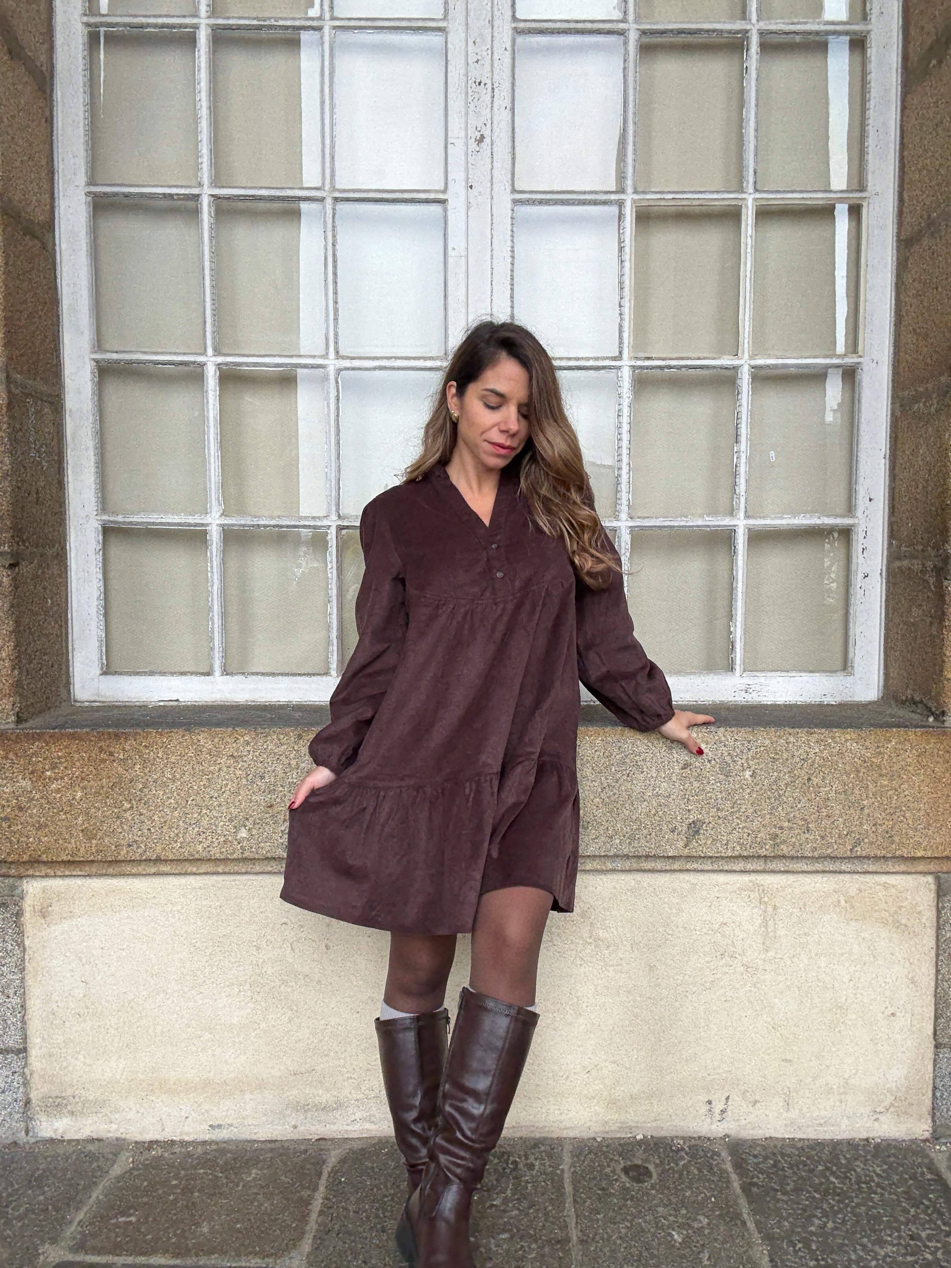 Hortense chocolate velvet dress