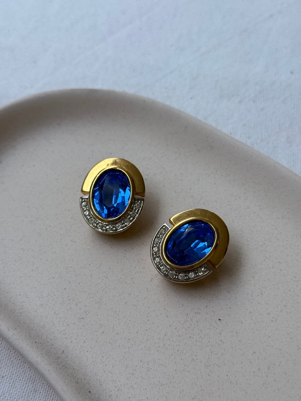 Boucles D’Oreilles Vintage - Cristaux Bleus Facettés