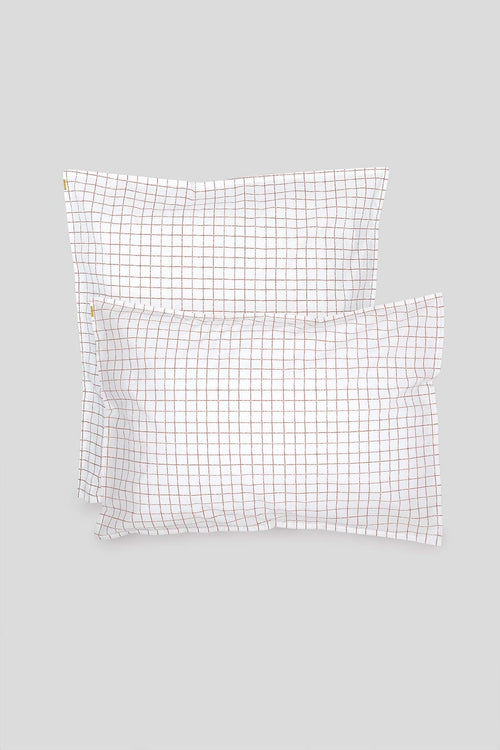 Taie D'Oreiller - En Percale De Coton Bio - Chics Carreaux Rouilles