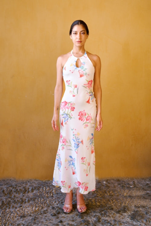 Backless Printed Dress – White